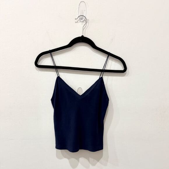 Alice & Olivia Silk Sleeveles Crop V-Neck Camisole Tank Top Navy Blue Women's XS - Picture 1 of 4